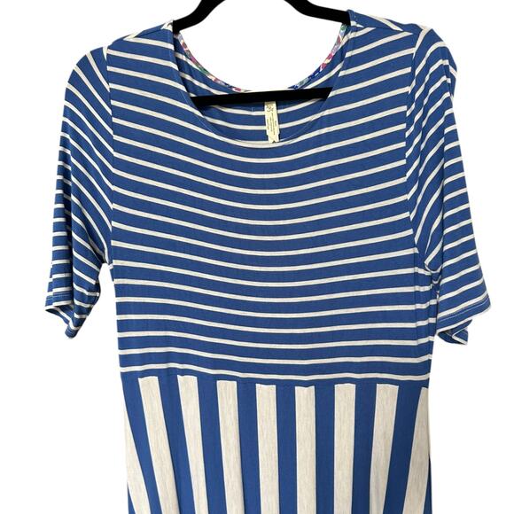 Matilda Jane Women's The Road Ahead Blue Striped Maxi Dress Pockets Size Medium - Picture 3 of 7